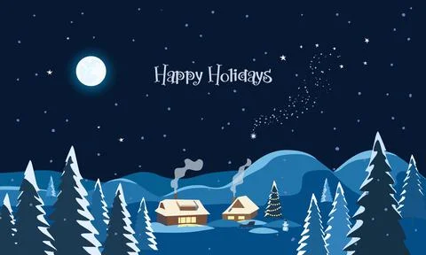 Christmas magic night landscape vector background Stock Illustration