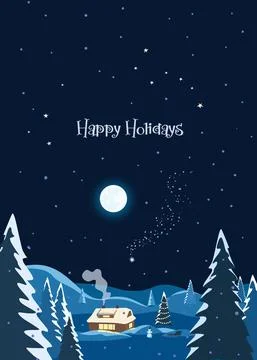 Christmas magic night landscape vector background Stock Illustration