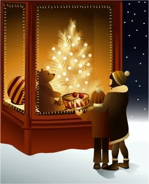Christmas magic shop window Stock Illustration