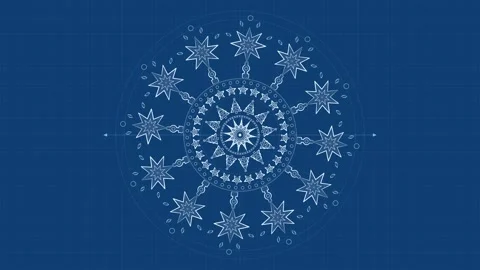 Christmas mandala technical drawing animates with counter-rotating rings and Stock Footage 348798863