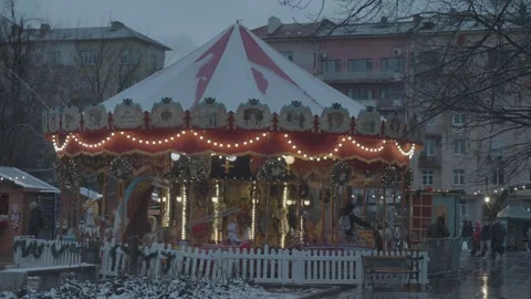 Christmas market with a children's carousel in Sofia Stock-Footage 296228769