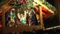 Christmas market decoration with crib nativity set HD Footage