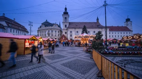 Christmas Market in Sibiu Stock Footage 44239092