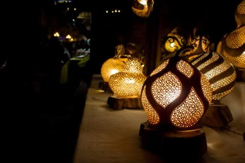 Christmas markets decorated with objects  Stock Photos