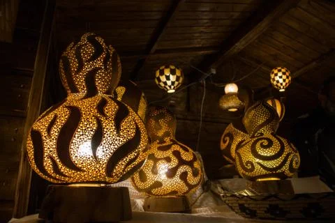 Christmas markets decorated with objects  Stock Photos