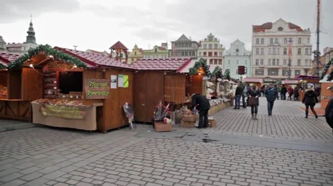 Christmas markets in Pilsen Square Stock Footage 45334247