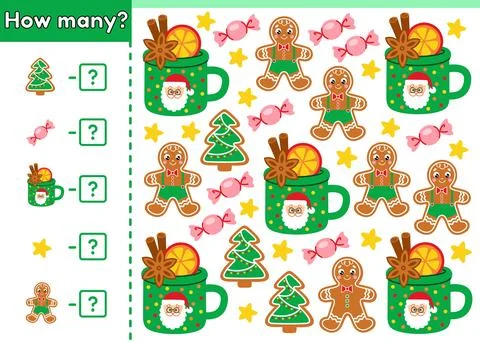 Christmas math counting game How many with sweets Stock Illustration