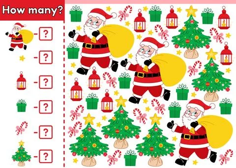 Christmas math counting game How many with Santa Stock-Illustration