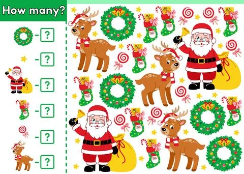 Christmas math counting game How many with Santa Stock Illustration
