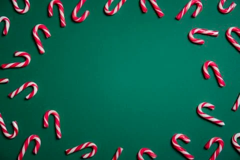 Christmas mini candy canes frame with space Stock Photos