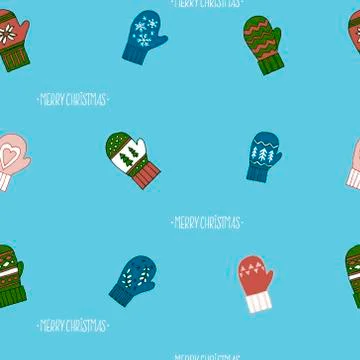 Christmas mittens lettering vector pattern Stock Illustration