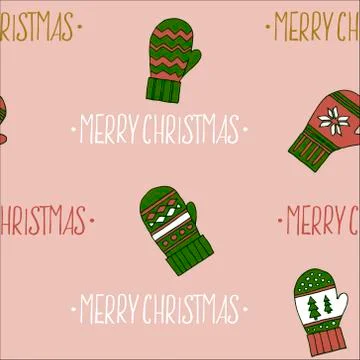 Christmas mittens lettering vector pattern 스톡 일러스트