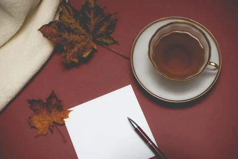 Christmas Mock up notebook with blank white paper sheet. Stock Photos