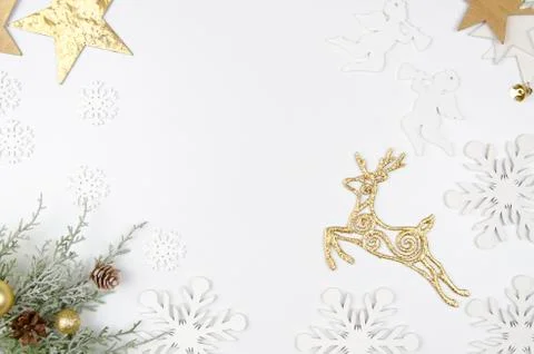 Christmas mockup flat lay styled scene with christmas decorations, angels Stock Photos
