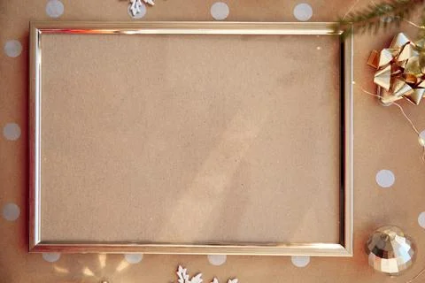 Christmas mockup frame on basic classic pattern. Festive aesthetic decorations Stock Photos