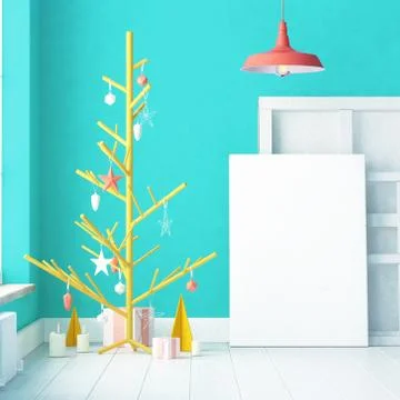 Christmas mockup poster in the interior. Illustrazione stock