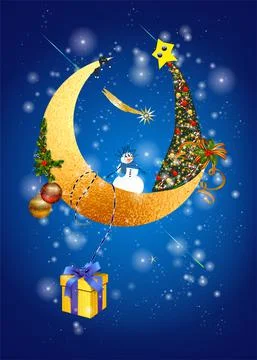 Christmas on the moon, Stock Illustration
