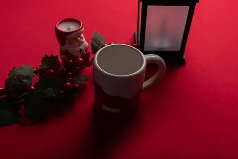 Christmas mug and decorations Stock Photos
