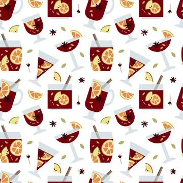 Christmas mulled red wine with citrus fruit, apple, cinnamon, clove, cardamom Stock Illustration