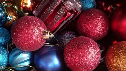 Christmas multicolored balls close-up in slow motion. Stock Footage 220784566