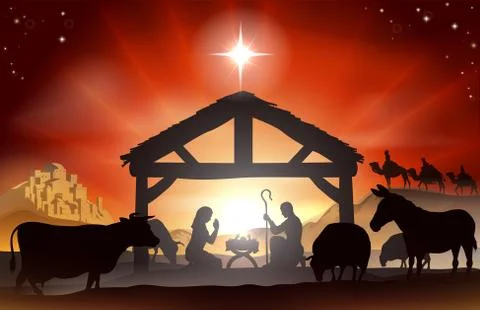 Christmas nativity scene Stock Illustration
