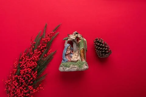 Christmas nativity scene with pine cone Stock Photos