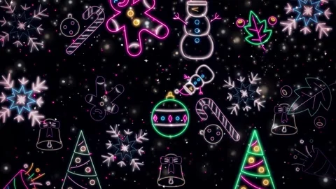 Christmas Neon Decoration Animation Loop Video Stock Footage 256348369