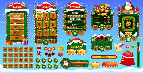 Christmas, New Year game interface and UI buttons Stock Illustration