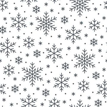 Christmas, new year seamless pattern, snowflakes line illustration. Vector icons Stock Illustration