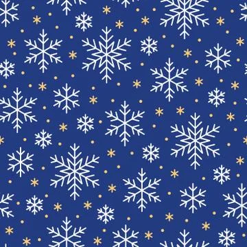 Christmas, new year seamless pattern, snowflakes line illustration. Vector icons Stock Illustration