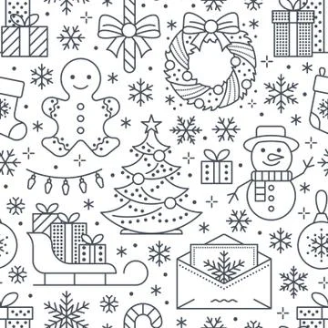 Christmas, new year seamless pattern, line illustration. Vector icons of winter Illustrazione stock