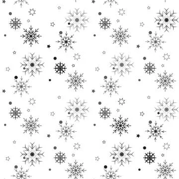 Christmas, new year seamless pattern, snowflakes line illustration. Vector ic 스톡 일러스트