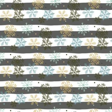 Christmas New Year seamless pattern with snowflakes and strokes. Paint brush Stock Illustration