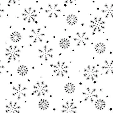Christmas, new year seamless pattern, snowflakes line illustration. Vector ic Stock Illustration