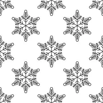 Christmas, new year seamless pattern, snowflakes line illustration. Vector ic Stock Illustration