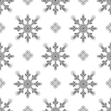 Christmas, new year seamless pattern, snowflakes line illustration. Vector ic 스톡 일러스트