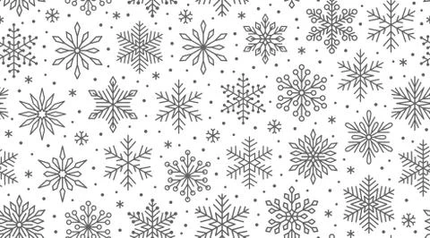 Christmas, new year seamless pattern, snowflakes line illustration. Vector icons 스톡 일러스트