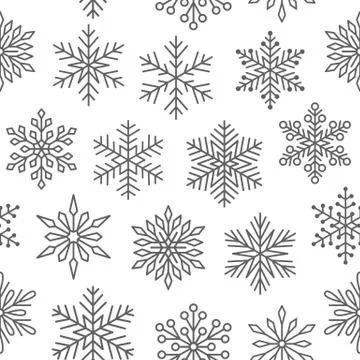 Christmas, new year seamless pattern, snowflakes line illustration. Vector icons Stock Illustration
