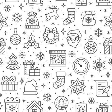 Christmas, new year seamless pattern, line background, winter holiday Stock Illustration