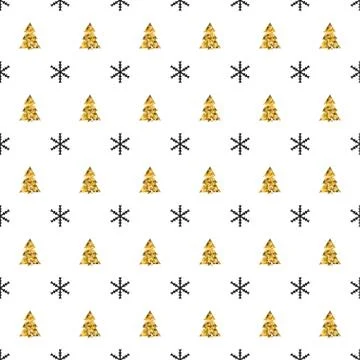 Christmas New Year seamless pattern with snowflakes christmas tree. Holiday b Stock Illustration