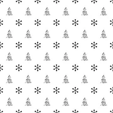 Christmas New Year seamless pattern with snowflakes christmas tree. Holiday b Stock Illustration