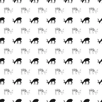Christmas New Year seamless pattern with deer, reindeer. Holiday black backgr Stock Illustration