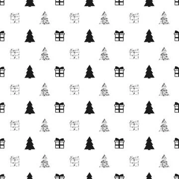 Christmas New Year seamless pattern with gift christmas tree. Holiday backgro 스톡 일러스트