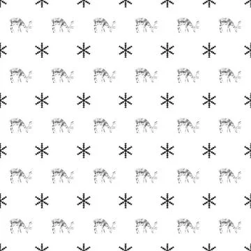 Christmas New Year seamless pattern with deer snowflakes. Holiday black backg Stock Illustration