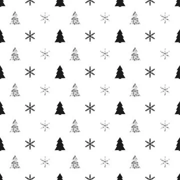 Christmas New Year seamless pattern with snowflakes christmas tree. Holiday b Stock Illustration