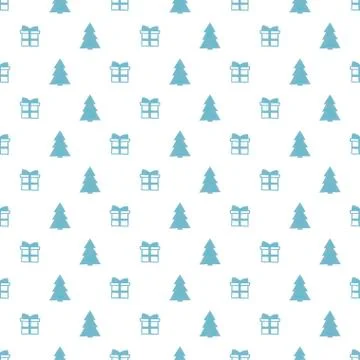 Christmas New Year seamless pattern with gift christmas tree. Holiday backgro Stock Illustration