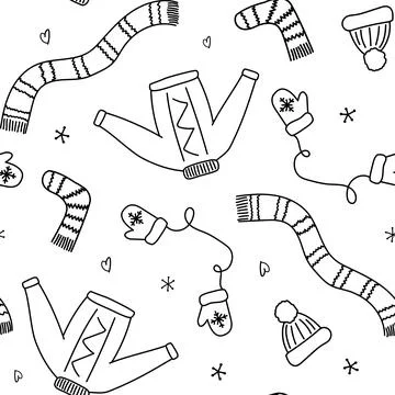 Christmas, new year seamless pattern, snowflakes line illustration. Vector ic Stock Illustration
