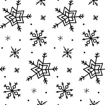 Christmas, new year seamless pattern, snowflakes line illustration. Vector ic 스톡 일러스트