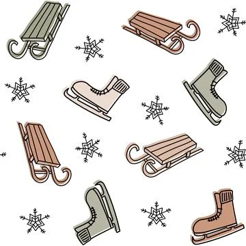 Christmas, new year seamless pattern, snowflakes line illustration. Vector ic 스톡 일러스트