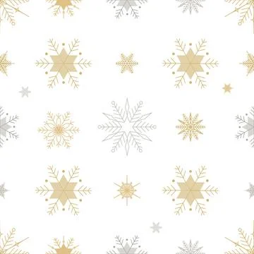 Christmas, new year seamless pattern, gold and silver snowflakes illustration Stock Illustration